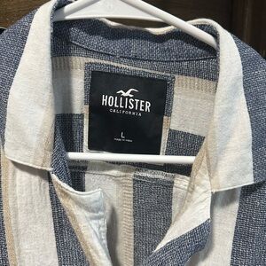 Hollister Navy and Cream Striped Shirt